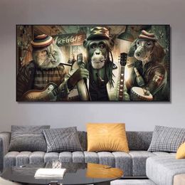 Modern Abstract Smoke Glasses Music Hip Hop Monkey Posters and Prints Canvas Painting Print Wall Art for Living Room Home Decor Cu230o