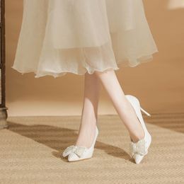 Womens Designer Sandals Wedding Dress Brides Shoes Party Shoes Banquet Shoes Lace French High Heels White Large Slim Heels With Shoebox Heel Height 9cm size 35-43