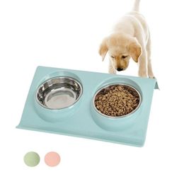 Stainless Steel Double Pet Bowls Food Water Feeder for Small Dog Puppy Cats Pets Supplies Feeding Dishes219b