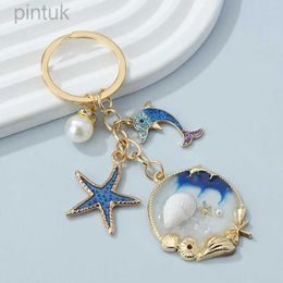 Keychains Lanyards New Starfish Conch Dolphin Pearl Enamel Keychain Beautiful Sea Beach Pendants For Making Handmade DIY Findings Jewellery ldd240312