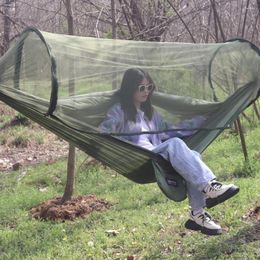 Camp Furniture Lightweight Double Person Mosquito Net Hammock Easy Set Up 260 140cm With 1 Tree Straps Portable For Camping Travel Yard