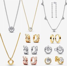 Designer jewelry 925 silver Pendant Necklace DIY fit Pandoras Sparkling Eight Stones Drop Earrings Necklaces for women gift love charms Fashion Luxury Gift with box