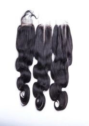 Brazilian Virgin Human Hair Weave Closures Body Wave Straight Natural Black 35x4 Lace Closures Three Middle Part9402533