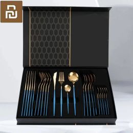 Control Xiaomi Mijia 24pcs Tableware Cutlery Set Gold Upscale Dinnerware Steel Set Restaurant Knife Fork Spoon Luxury Cutlery Kitchen