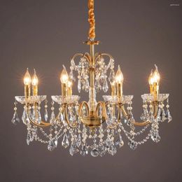 Chandeliers Crystal Chandelier Iron Candle Copper Color Pendant Lamps For Ceiling Living Room Bedroom Dining Hall Suspension Luminaires