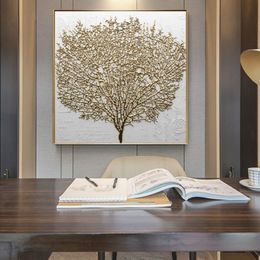 Nordic Style Golden Rich Tree Picture Light Oil Painting on Canvas Posters and Prints Cuadros Wall Art Pictures For Living Room230J