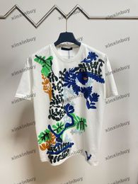 xinxinbuy Men designer Tee t shirt 2024 Flower embroidery short sleeve cotton women Grey black white red S-3XL