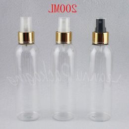 200ML Transparent Bottle Round Shoulder With Gold Spray Pump, 200CC Toner / Water Sub-bottling , Empty Cosmetic Container Vvjej