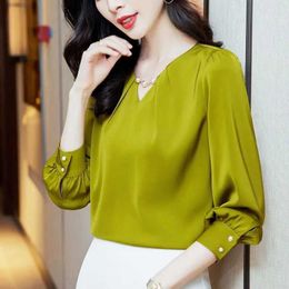 Blusas femininas camisas high-end elegante moda bordado flares chique blusas de cor sólida 2023 nova senhora do escritório roupas femininas coreano topo t-shirtl24312
