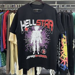 Hellstar t Shirt black t shirts for men Graphic Tee Clothing Clothes Hipster Washed Fabric Street Graffiti Lettering Foil Print Vintage Black Loose Fitting Us Size