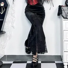 Skirts Gothic Punk Skirt High Waist Lace Patchwork Bodycon Maxi For Women Girls Sexy Harajuku Long Gifts