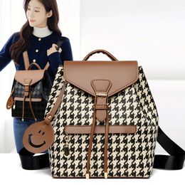 Shop Factory Wholesale New Fashion Trendy Lingge Backpack Japanese and Korean Style Thousand Bird Grid Commuter Womens Bag Elegance Versatile Handbag