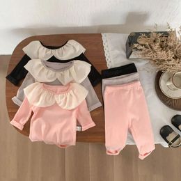 Clothing Sets Korean Spring Autumn Baby Girls 2PCS Clothes Set Cotton Long Sleeve Lace Collar Romper Solid Pants Suit Toddler Outfits