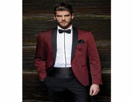 Fashion Style One Button Burgundy Groom Tuxedos Groomsmen Men039s Wedding Prom Suits Bridegroom JacketPantsGirdleTie3710590