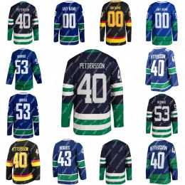 Custom Men Women Youth Vancouver''Canucks''43 Quinn Hughes Jersey 40 Elias Pettersson 53 Bo Horvat 6 Brock Boeser 10 Pavel Bure Navy Hockey Jerseys Black Blue Stit