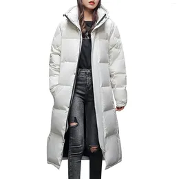 Women's Trench Coats Fashion Hooded Thicken Warm Padded Coat Women Winter Zip Up Solid Colour Long Parkas Ladies Casual Pocket Cotton Down