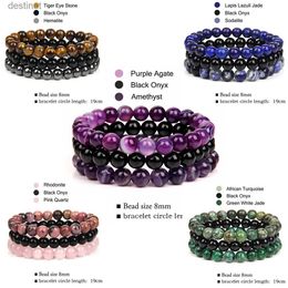 Beaded 8mm Natural Stone Bracelet 3Pcs 1Set Rhodonite Rose Pink Quartzs Amethysts Hematite Bracelets For Women Men JewelryL24213