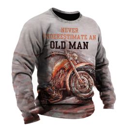 Vintage Motorcycle Print Mens Tshirt Biker Style Tops 3D Graphics Oversized Long Sleeve Tees Male Casual Hip Hop Streetwear 240305