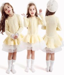 Baby Dresses For Girls Autumn Winter Long Sleeved Knit princess dress Lotus Leaf Collar Pocket Doll Dress Girls Baby Clothing1711787