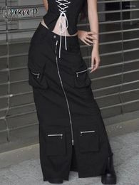 Skirts Weekeep Punk Style Zipper Pockets Cargo Skirt Women Fashion Street Loose Zip Up Split Long Casual Ladies' Bottoms