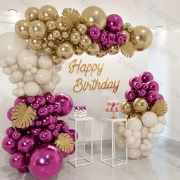 Red Gold Sand White Balloons Arch Garland Kit Metal Magenta Plam Leaves Balloon for Birthday Party 240226