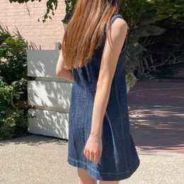 Casual Dresses Women Round Neck Dress Stylish Sleeveless Summer With Chest Pocket Women's Solid Colour A-line For Everyday