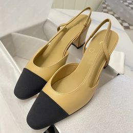 Luxury Slingbacks Formal thick Sandals pumps block flats chunky Heels Round toe loafer Women's fashion designers leather slippers slides wedding Dress shoes