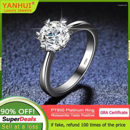 Cluster Rings Precious PT950 Platinum Ring Heart Six Claw 1 Moissanite Diamond For Women High Quality Wedding Jewelry Gift