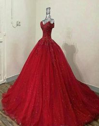 2019 sparkly Red 3d Lace Appliqued Quinceanera Dresses off the shoulder Sweet 16 Ball Gowns Tulle Prom Dress Quinceanera Gowns lac2837949