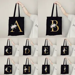 Shopping Bags Women Shopper Bag Letter And Flower Print Harajuku Canvas Girl Handbag Tote Shoulder Lady Foldable