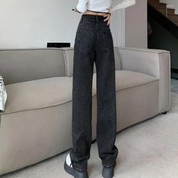 Women's Pants Women Wide-leg Jeans High Waist Wide Leg With Deep Crotch Soft Colorfast Fabric Loose Fit Straight For Ladies