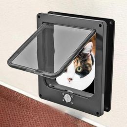 Dog Apparel 4 Way Lockable Cat Kitten Door Security Flap ABS Plastic S M L Animal Small Pet Gate Supplies300e