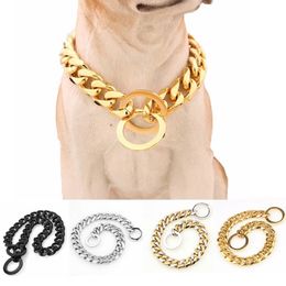 15mm Stainless Steel Dog Chain Metal Training Pet Collars Thickness Gold Silver Slip Dogs Collar for Large Dogs Pitbull Bulldog Q1295W