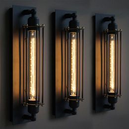 Loft American Vintage Industrial Wrought Iron Wall Sconce LED Black Retro Bar Cafe Aisle Wall Lights2394