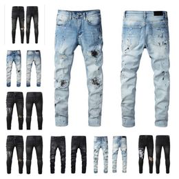 Джинсы мужские роскошные дизайнерские джинсы рваные длинные брюки велосипеды мужская одежда {Присланный цвет такой же, как на фото}