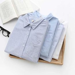 Women's Blouses Shirts Womens Casual Cotton Oxford Shirt 2023 New Woman Striped Blouse and Tops Simple Solid Lady White Blue Shirts ClothesL24312