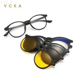 Sunglasses VCKA Magnet Clip Sunglasses Polarised Glasses Prescription Men Women Round Frame Anti Blue Ray Computer Spectacles Night Vision L24312