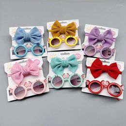 Hair Accessories 2Pcs/set Baby Summer Bows Headband Round Sunglasses Suit Girls Cartoon Pography Protection Glasses Cute