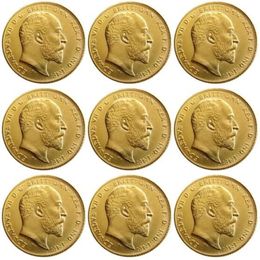 UK Rare Whole set 1902-1910 9pcs British coin King Edward VII 1 Sovereign Matt 24-K Gold Plated Copy Coins 253J