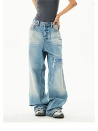 Frauen Jeans gebrochenes Loch Patchwork Design Baggy Vintage Street Cooles Mädchen hohe Taille neutrale Hosen weibliche lässige Jeanshose