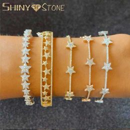 Bangle Iced Out StarsTennis Chain Bracelet For Women Rainbow Star Charm Bangle Shiny Crystal CZ Elegant Fancy Jewellery ldd240312