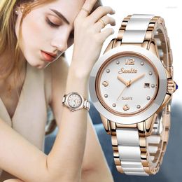Наручные часы SUNKTA, модные женские керамические часы, бренд LIGE, женский браслет, водонепроницаемые кварцевые часы, женские часы с датой, коробка