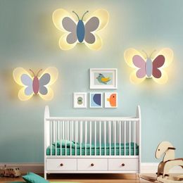 Wall Lamp Butterfly Modern Girl Bedroom Creative Sconce Lamps Cartoon Children's Room Led Bedside Attached2672