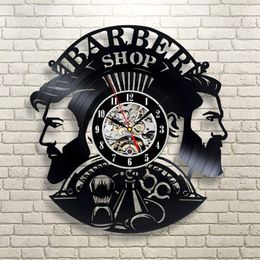 Barber Shop Wall Clock Modern Barbershop Decoration Vinyl Record Wall Clock Hanging Hairdresser Wall Watch for Barber Salon Y200113194