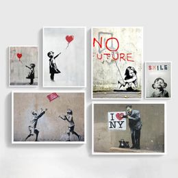 Paintings Abstract Girl Wall Art Canvas Painting Bansky Posters And Prints Black White Pictures For Living Room Decor284P