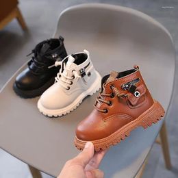 Boots Fashion Boys Lock Zip Lace-Up Leather Ankle Winter Warm Plush Girls Sneakers Baby Anti-slip Casual Shoes For Kids