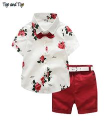 Top e Top meninos conjuntos de roupas de verão cavalheiro ternos camisa de manga curta shorts 2pcs roupas infantis conjunto de roupas infantis T2001037654350