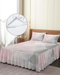 Bed Skirt Geometric Pink Grey Gradient Triangle Elastic Fitted Bedspread With Pillowcases Mattress Cover Bedding Set Sheet