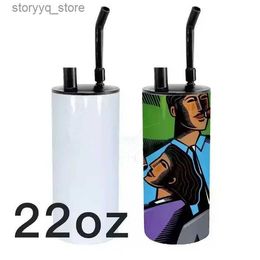 Mugs 15oz 20oz 22oz Sublimation Hookah Tumbler with Smoking Pipe lid Sublimation Smoking Stainless Steel Straight Tumbler Fatty Cup L240312