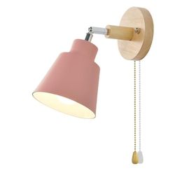 Wall Lamp Stylish Cute Pink Colourful Sconces Light With Pull Chain Switch Bedroom Study Children's Room Rotatable Lampshade331n